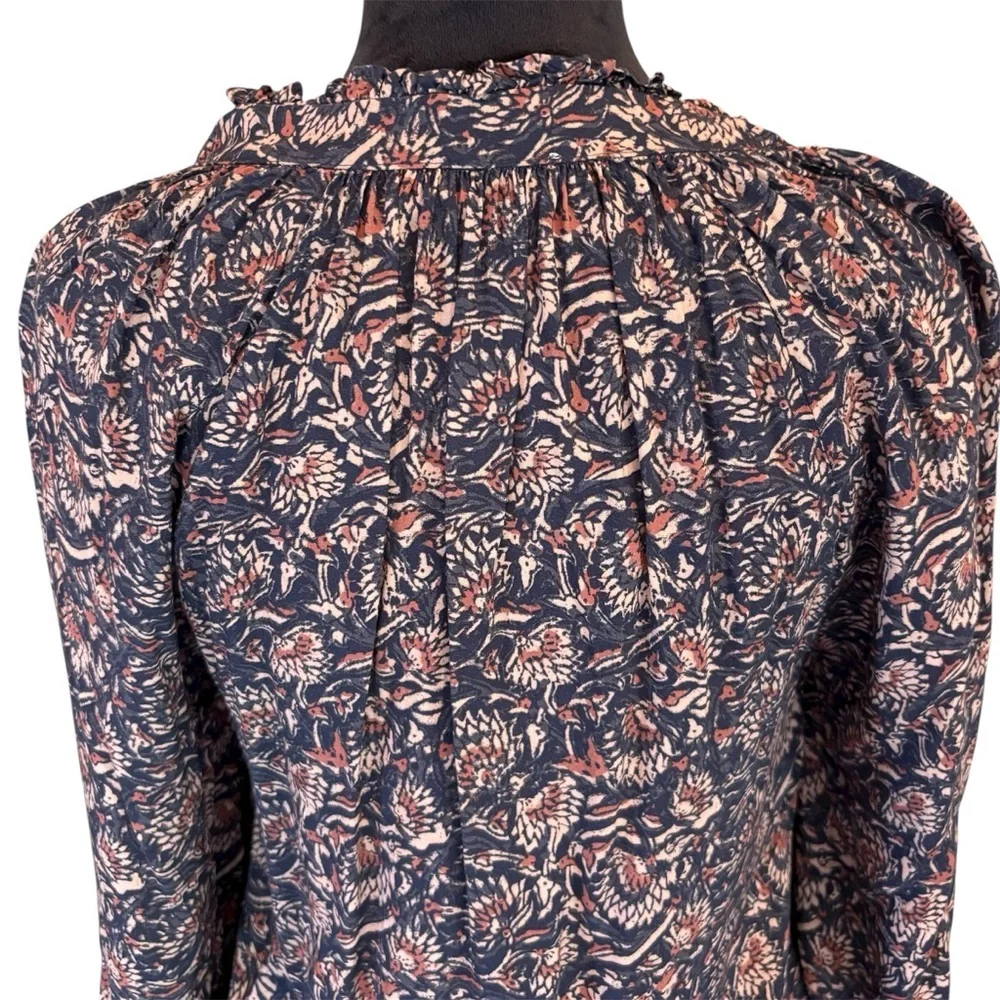 FAHERTY Portia Peasant Boho Blouse Top in Artisan Block Print,XS,Floral Bohemian